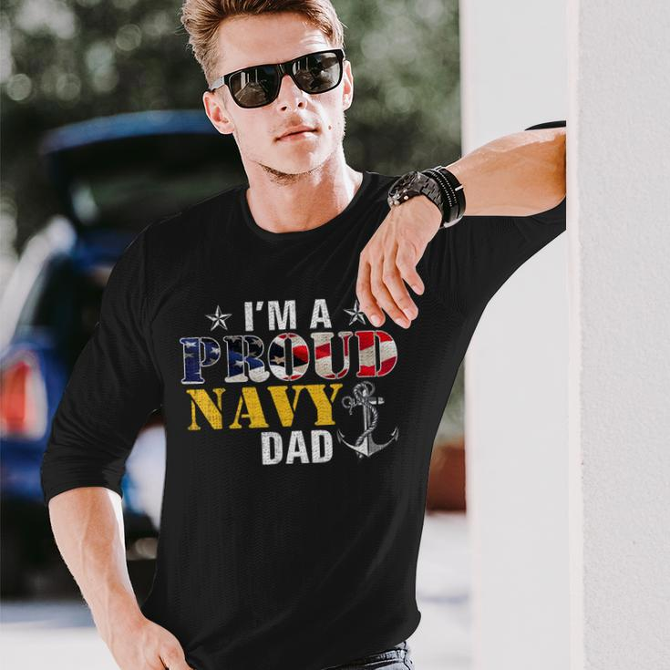 Vintage Im A Proud Navy With American Flag For Dad Long Sleeve T-Shirt Gifts for Him