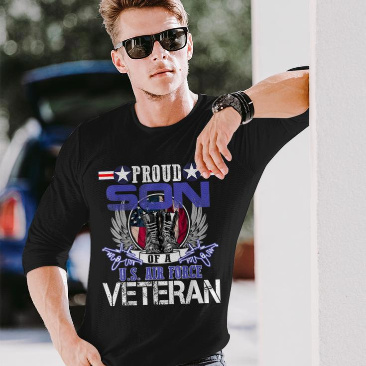 Vintage Proud Son Of A US Air Force Veteran Mom Dad Long Sleeve T-Shirt Gifts for Him