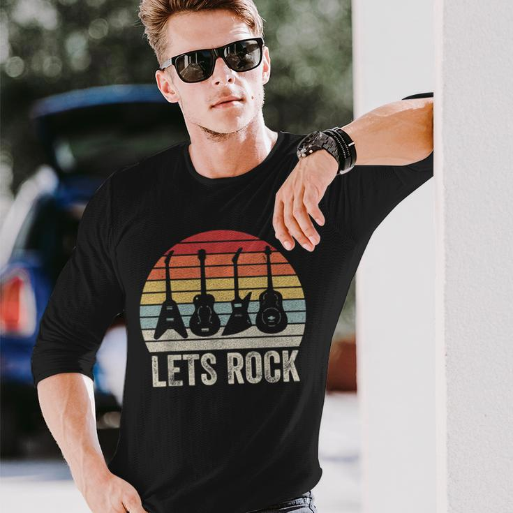 Vintage Retro Lets Rock Rock And Roll Guitar Music Long Sleeve T-Shirt T-Shirt Gifts for Him