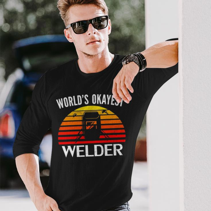 Vintage Retro Worlds Okayest Welder Welding Cool Long Sleeve T-Shirt Gifts for Him