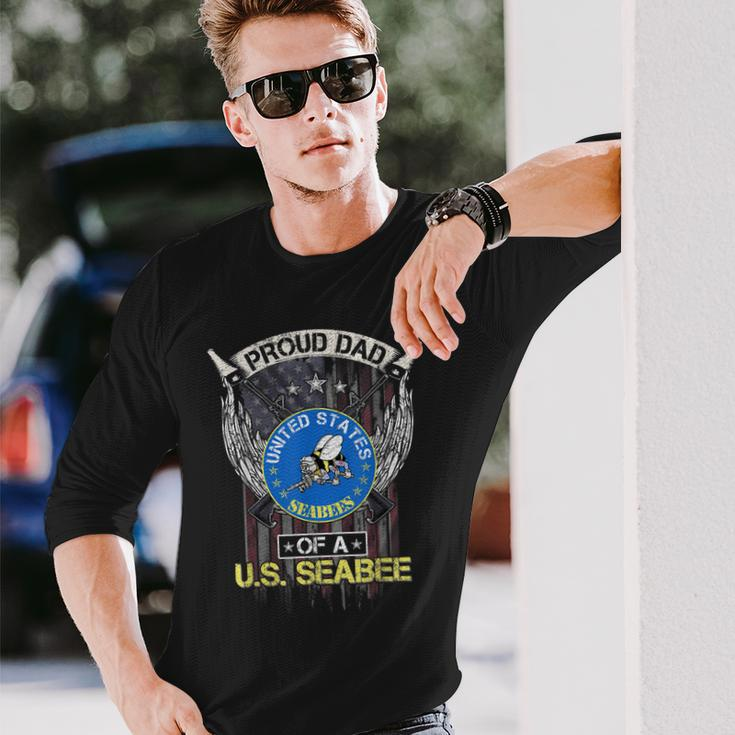 Vintage Usa American Flag Proud Dad Of A Us Seabee Veteran Long Sleeve T-Shirt Gifts for Him
