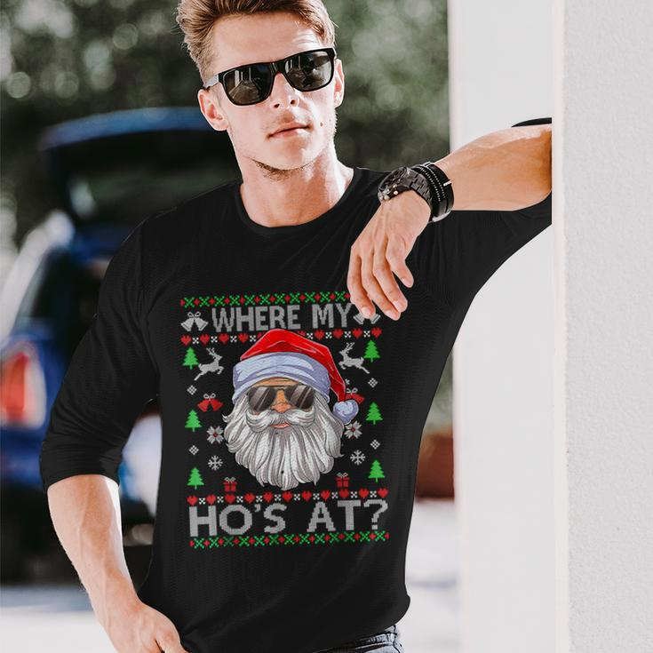 Where My Hos At Ugly Christmas Sweater Style Men Women Long Sleeve T-shirt Graphic Print Unisex Gifts for Him