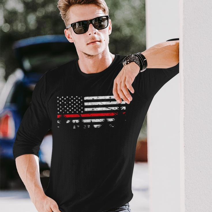 Wildland Firefighter Red Line American Flag Long Sleeve T-Shirt Gifts for Him