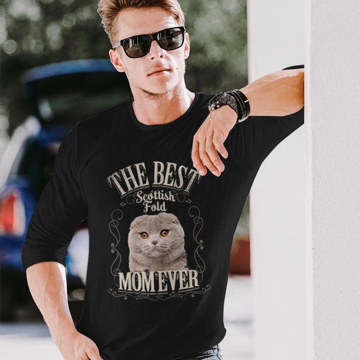 Womens Best Scottish Fold Mom Ever Funny Cat Lover Gifts Vintage Men Women Long Sleeve T-shirt Graphic Print Unisex Gifts for Him