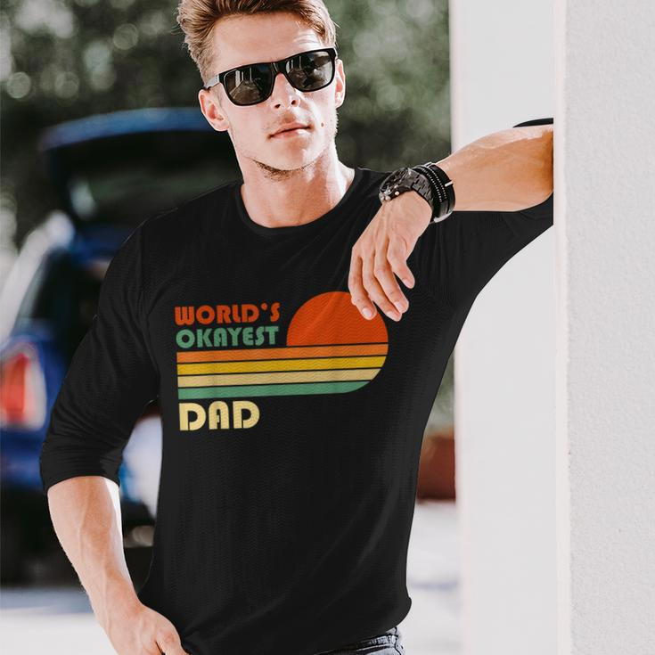 Worlds Okayest Dad Father Retro Vintage Long Sleeve T-Shirt Gifts for Him