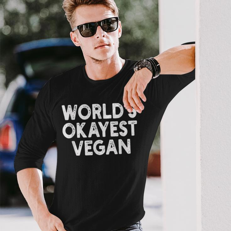 Worlds Okayest Vegan | Vegan Men Women Long Sleeve T-shirt Graphic Print Unisex Gifts for Him