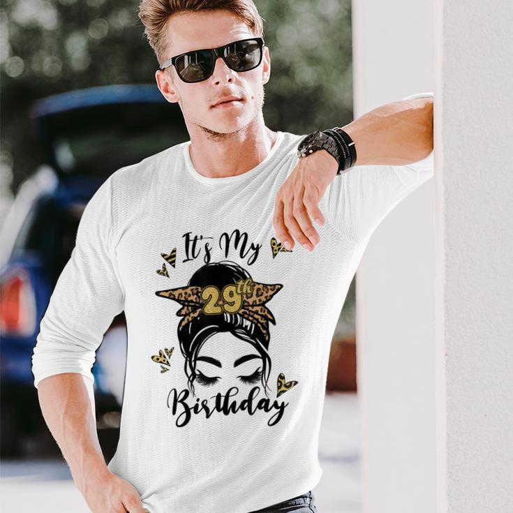 29Th Birthday Decorations Girl Messy Bun 29 Years Old Bday Long Sleeve T-Shirt Gifts for Him