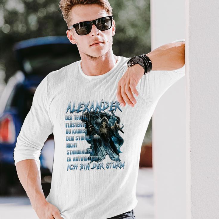 Alexander - Der Sturm Herren Langarmshirts, Mystisches Wolfsmotiv Geschenke für Ihn