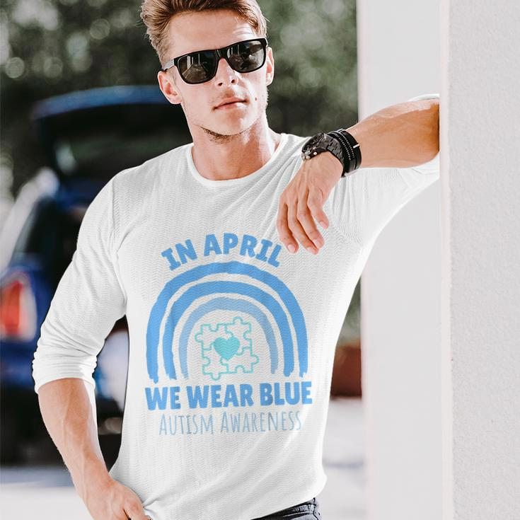 In April We Wear Blue Autism Awareness Month Puzzle Long Sleeve T-Shirt T-Shirt Gifts for Him