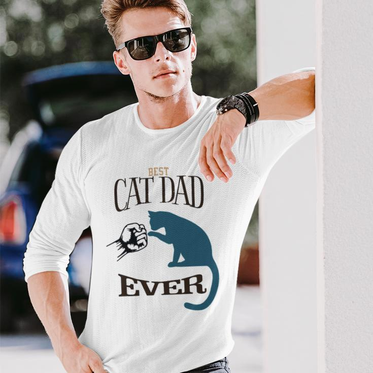 Best Cat Dad Ever Fist Bump Blue Cat Personalized Cat Dad Long Sleeve T-Shirt T-Shirt Gifts for Him