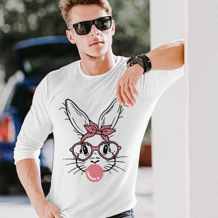 Bunny Face With Pink Sunglasses Bandana Happy Easter Day Long Sleeve T-Shirt Gifts for Him