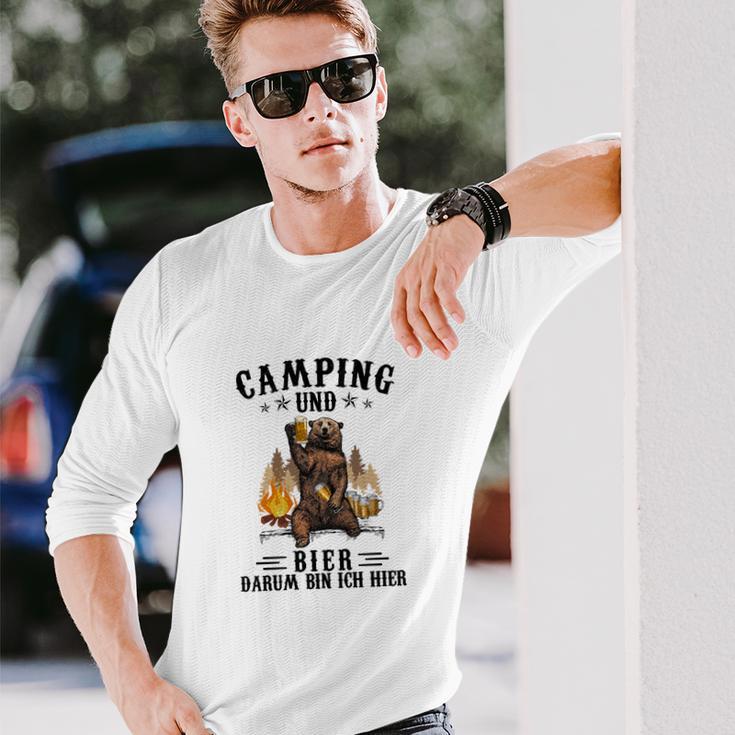 Camping und Bier Herren Langarmshirts, Lustiges Outdoor Freizeitshirt Geschenke für Ihn