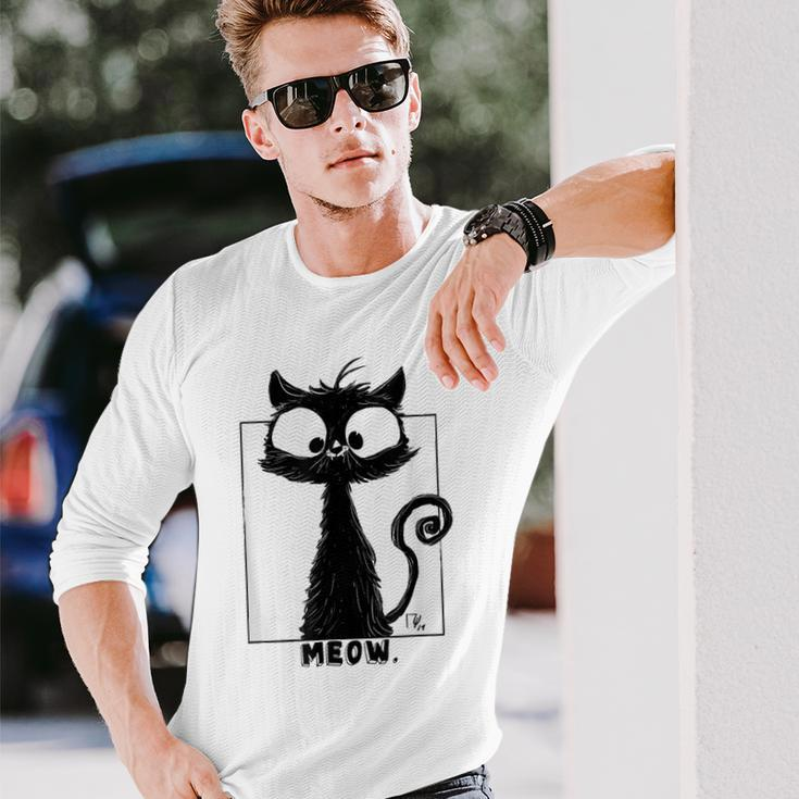 Cute Black Cat For Kitty Lovers | Big Eyes Cat Men Women Long Sleeve T-shirt Graphic Print Unisex Gifts for Him