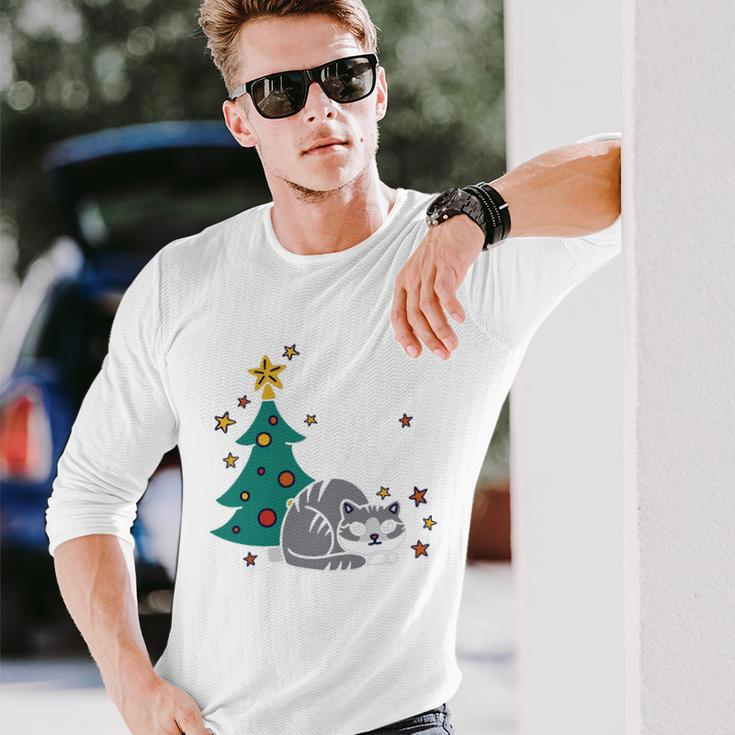 Furry And Bright Cute Christmas Cat Long Sleeve T-Shirt Gifts for Him