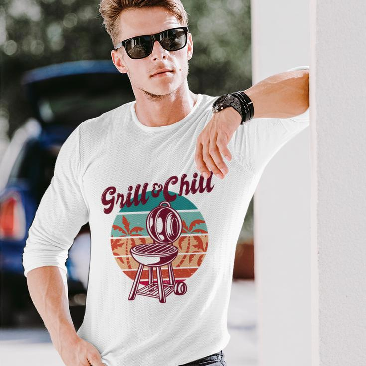 Grill And Chill Vacation Retro Sunset Long Sleeve T-Shirt Gifts for Him