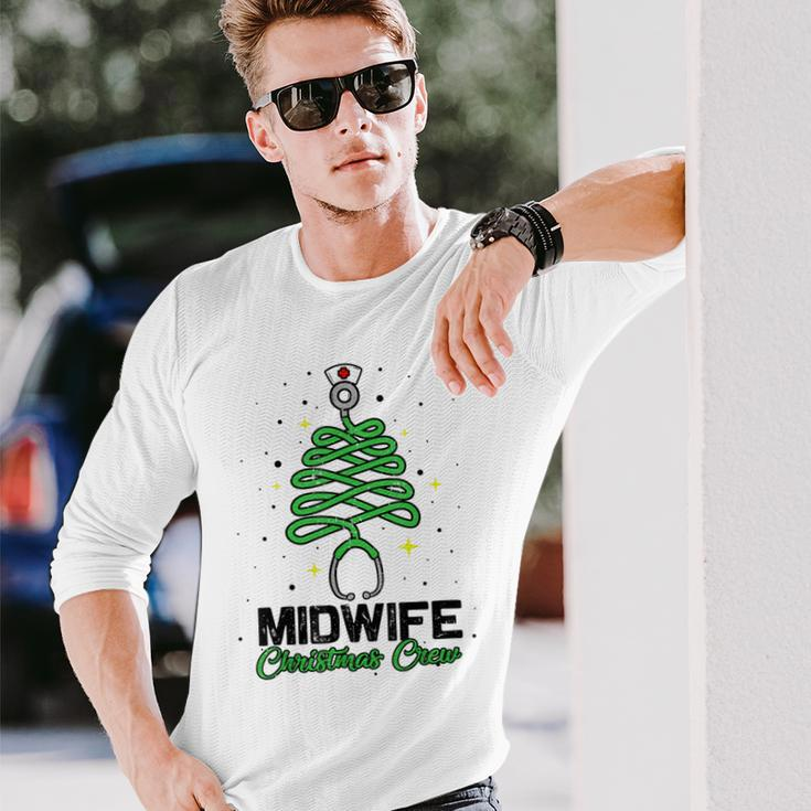 Midwife Christmas Crew Cute Christmas Tree Xmas Lights Nurse Men Women Long Sleeve T-shirt Graphic Print Unisex Gifts for Him