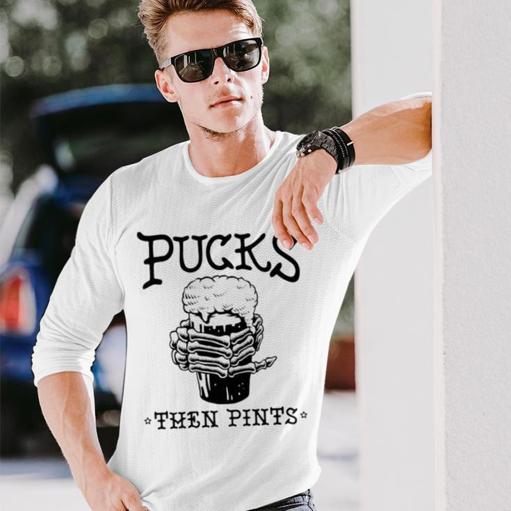 Pucks Then Pints Beer Long Sleeve T-Shirt Gifts for Him