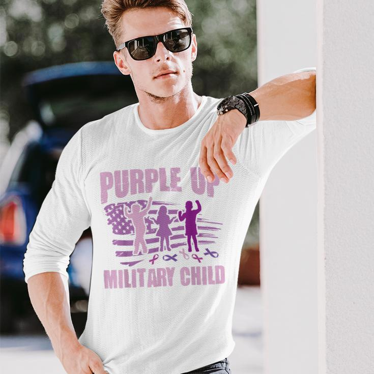 Purple Up Military Child Us Flag Military Child Awareness Long Sleeve T-Shirt Gifts for Him