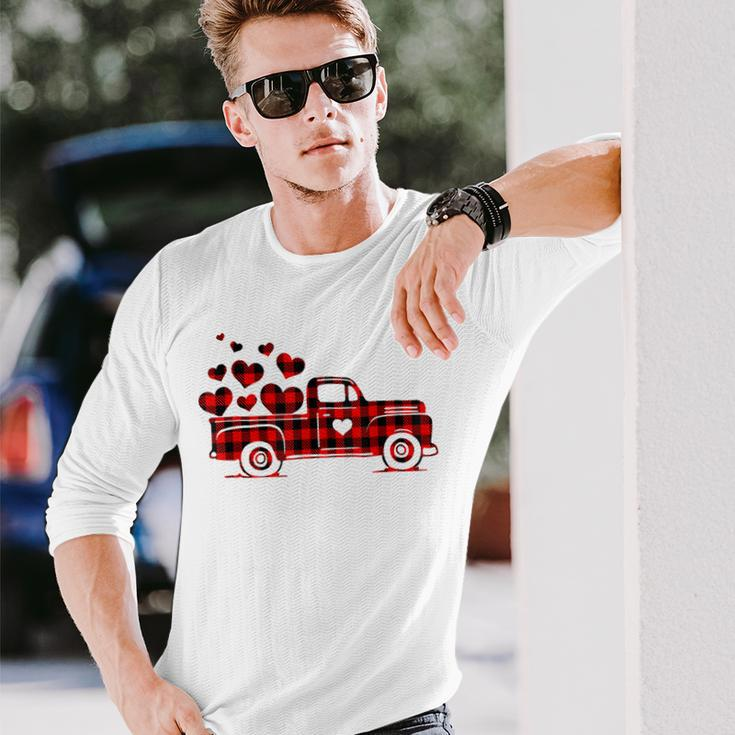 Red Plaid Truck Happy Valentines Day 2023 Couple Matching Long Sleeve T-Shirt Gifts for Him