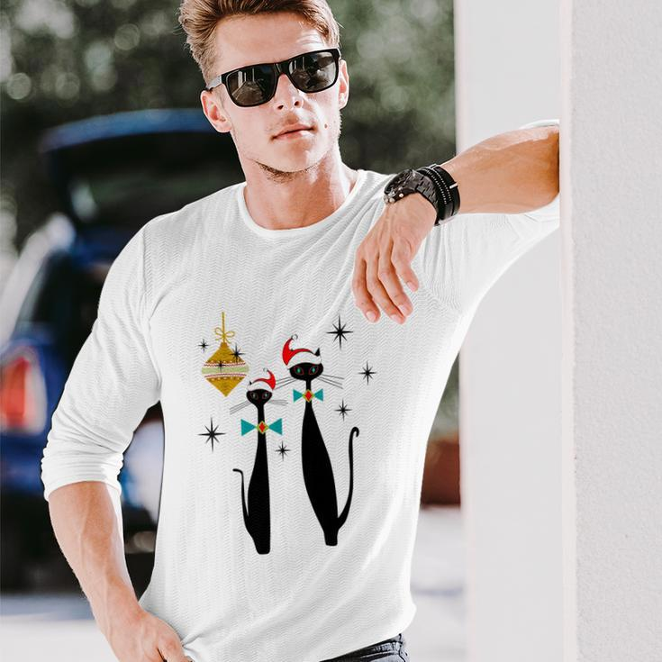Retro Mid Century Modern Cool Cat Christmas Tshirt Long Sleeve T-Shirt Gifts for Him