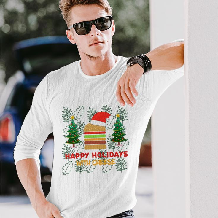 Ugly Christmas Sweater Burger Happy Holidays With Cheese V17 Long Sleeve T-Shirt Gifts for Him