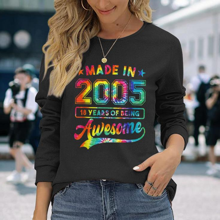 18 Year Old Tie Dye 18Th Birthday Women Girl Awesome 2005 Long Sleeve T-Shirt Gifts for Her