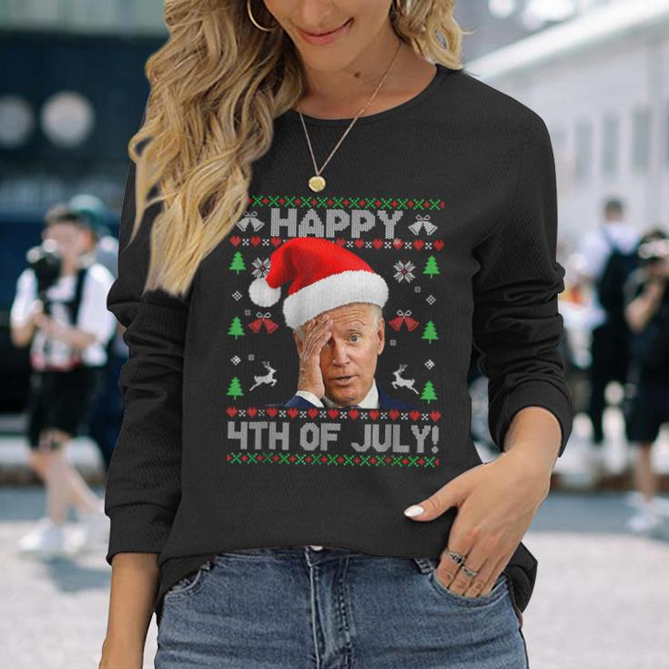 Santa Joe Biden Happy 4Th Of July Ugly Christmas Sweater  V2 Men Women Long Sleeve T-shirt Graphic Print Unisex