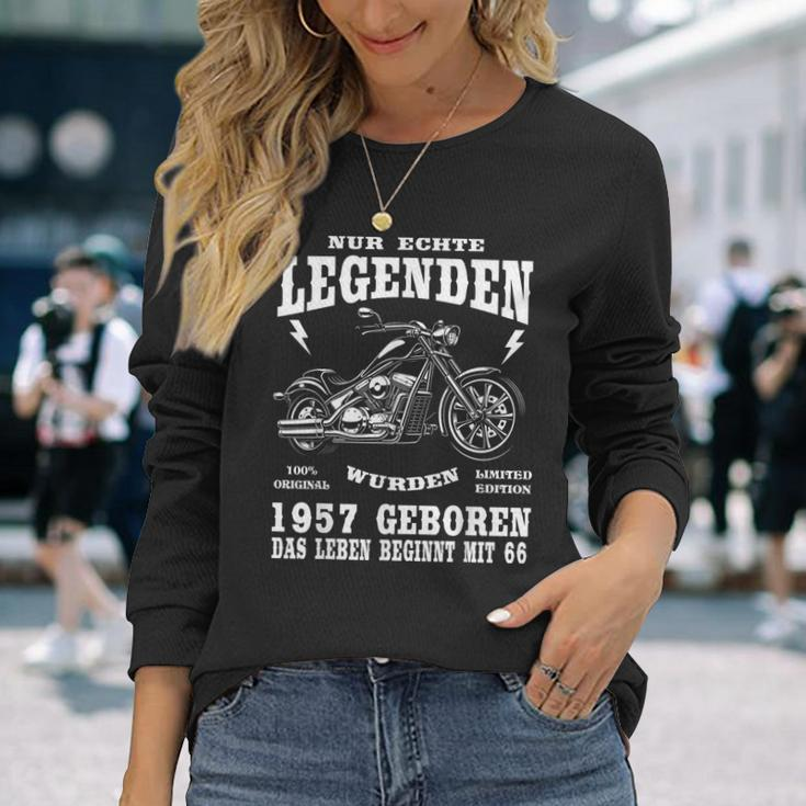 66. Geburtstag Biker Herren Langarmshirts, Motorrad Chopper 1957 Design Geschenke für Sie