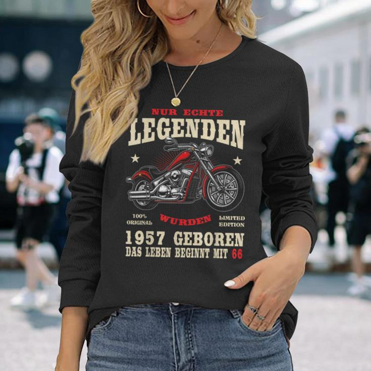 66. Geburtstag Biker Langarmshirts für Herren, Motorrad Chopper 1957 Design Geschenke für Sie