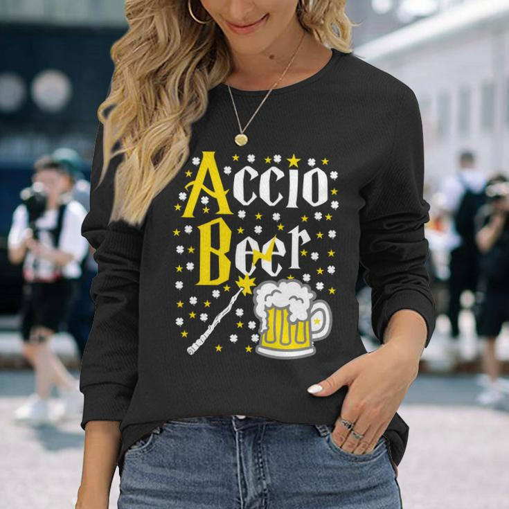 Accio Beer Wizard Wand St Patricks Day Long Sleeve T-Shirt Gifts for Her