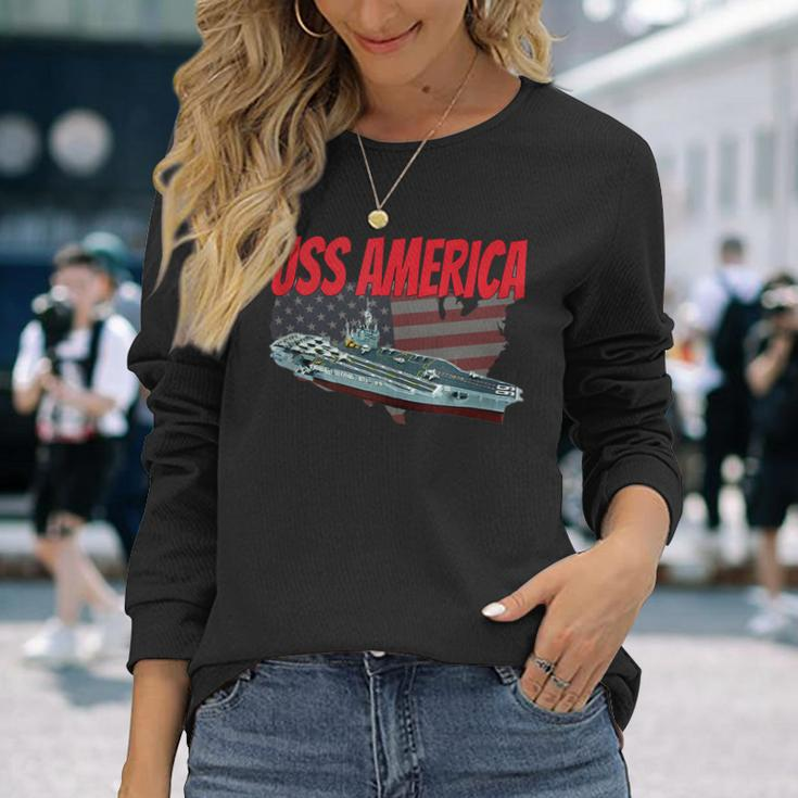 Aircraft Carrier Uss America Cv-66 For Grandpa Dad Son Long Sleeve T-Shirt Gifts for Her