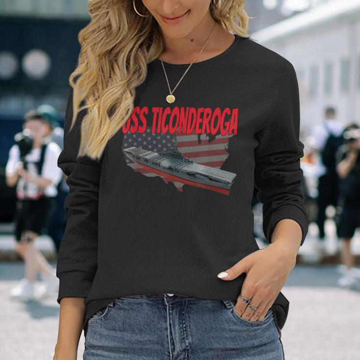 Aircraft Carrier Uss Ticonderoga Cv-14 Grandpa Dad Son Long Sleeve T-Shirt Gifts for Her
