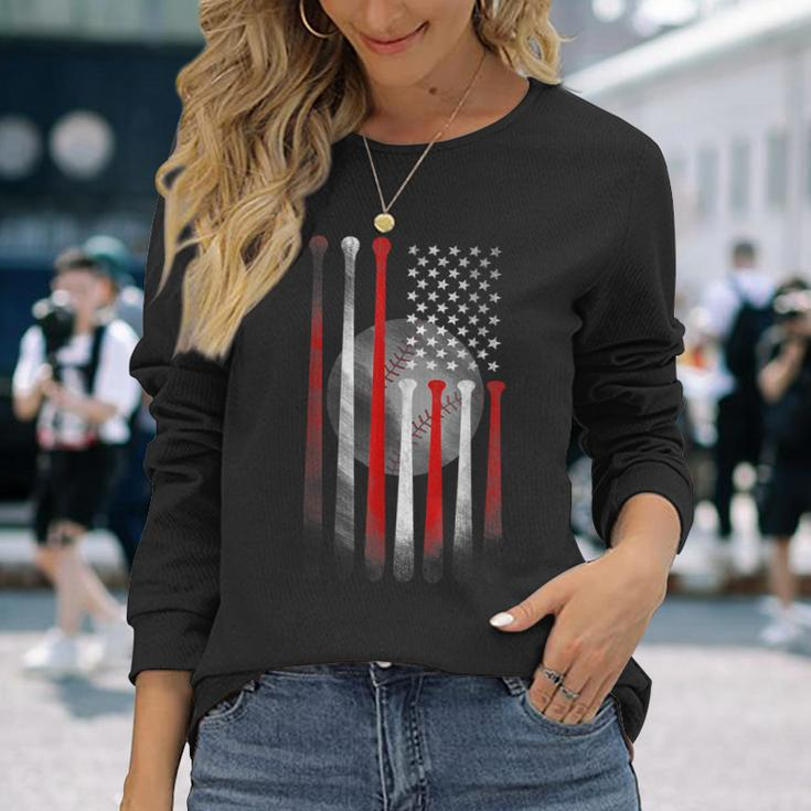 American Flag Vintage Baseball Flag Dad Mom Tee Long Sleeve T-Shirt T-Shirt Gifts for Her