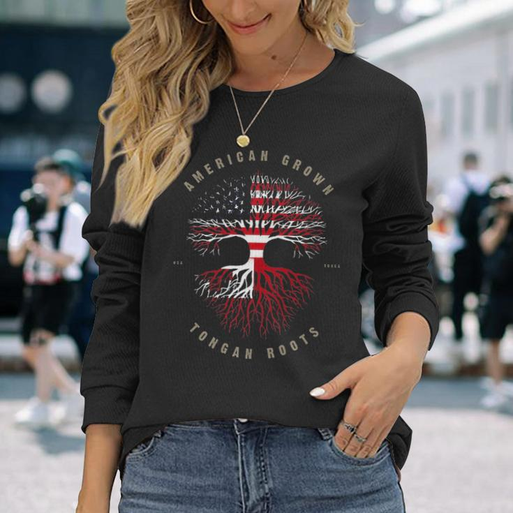 American Grown Tongan Roots Tonga Flag Long Sleeve T-Shirt Gifts for Her