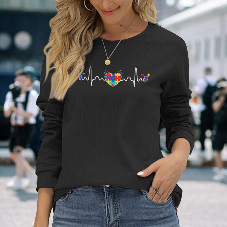 Autism Heartbeat Autistic Awareness Fighter Special Needs Long Sleeve T-Shirt Gifts for Her