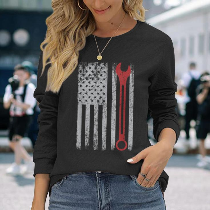 Auto Repairman Car Mechanic Wrench Workshop Tools Usa Flag Long Sleeve T-Shirt T-Shirt Gifts for Her