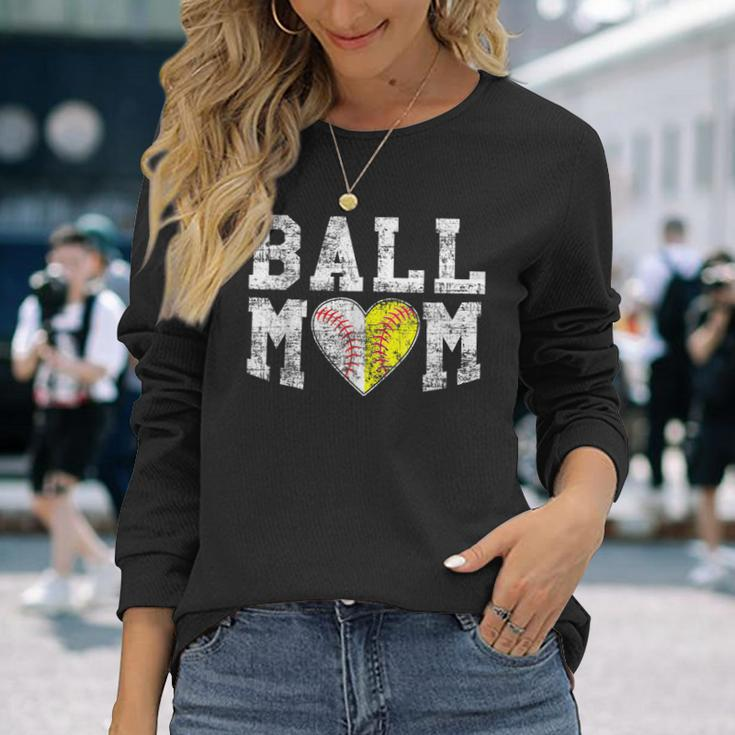 Ball Mom Baseball Softball Heart Sport Lover Long Sleeve T-Shirt Gifts for Her