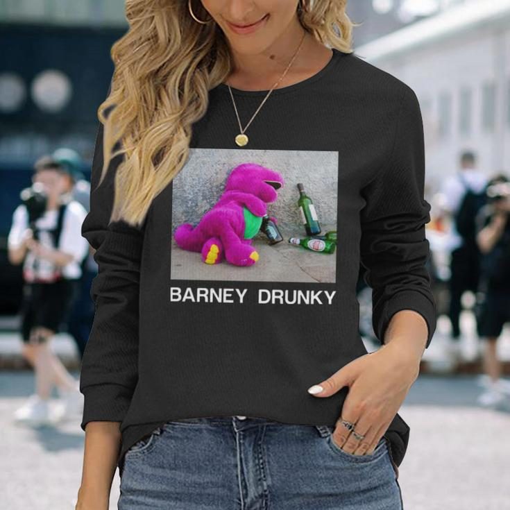Barney Drunky Wine Bottle The Dinosaur Long Sleeve T-Shirt Gifts for Her
