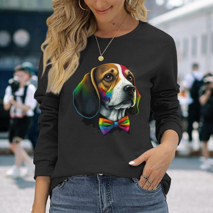 Beagle Gay Pride Dog Lgbt Rainbow Flag On Beagle Lgbtq Long Sleeve T-Shirt Gifts for Her