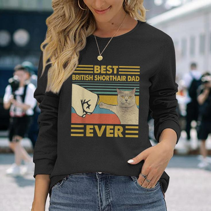Best British Shorthair Dad Ever Retro Vintage Sunset Long Sleeve T-Shirt T-Shirt Gifts for Her