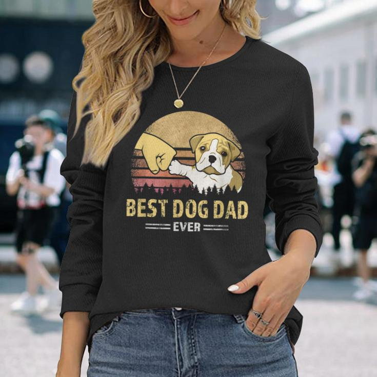 Best Bulldog Dad Ever Vintage English Bulldog Puppy Lover Long Sleeve T-Shirt Gifts for Her