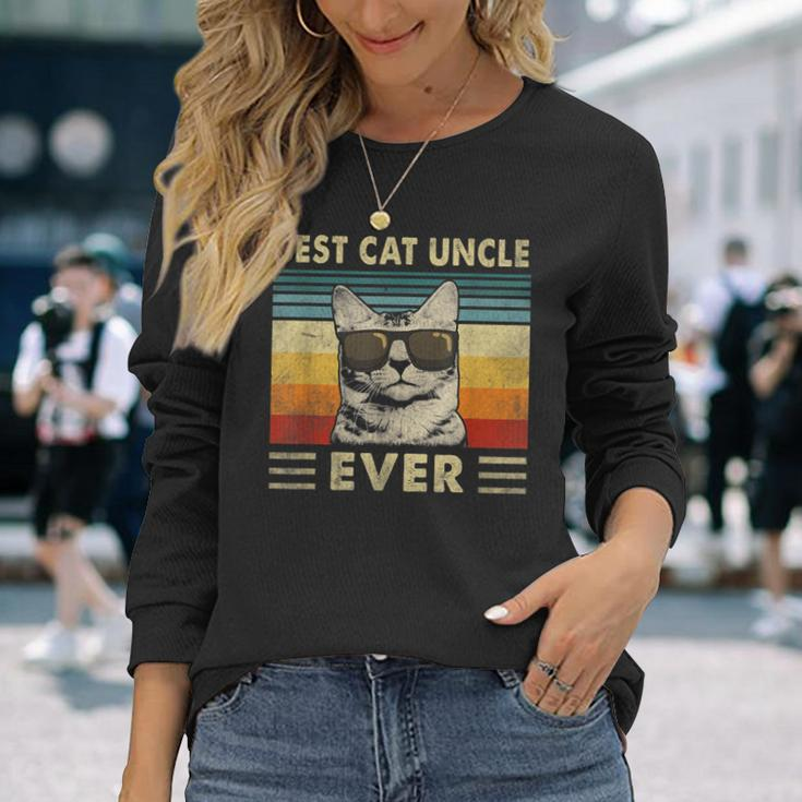 Best Cat Uncle Ever Vintage Retro Cat Dad Father Day Long Sleeve T-Shirt Gifts for Her