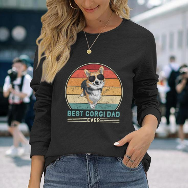 Best Corgi Dad Ever Retro Vintage 60S 70S Sunset Long Sleeve T-Shirt Gifts for Her