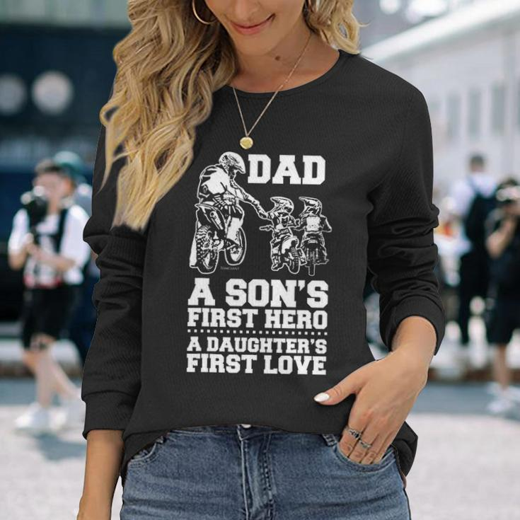 Bicer Dad Hero First Love Dirt Bike Rider Motocross Long Sleeve T-Shirt Gifts for Her