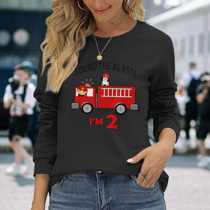 Birthday 2 Year Old Fire Fighter Truck Firetruck Long Sleeve T-Shirt Gifts for Her