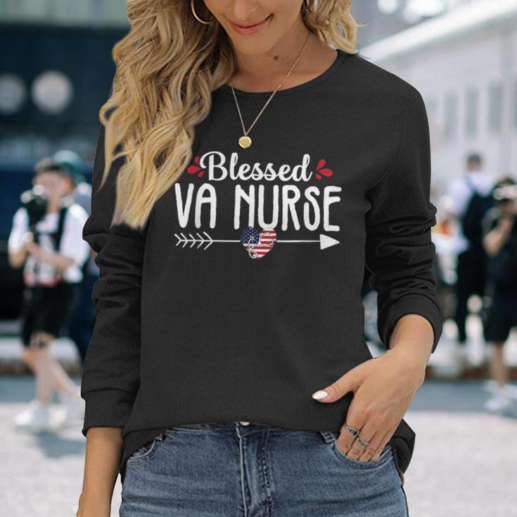 Blessed Va Nurse Cute Rn Veteran Nursing Gift Women Men Women Long Sleeve T-shirt Graphic Print Unisex Gifts for Her