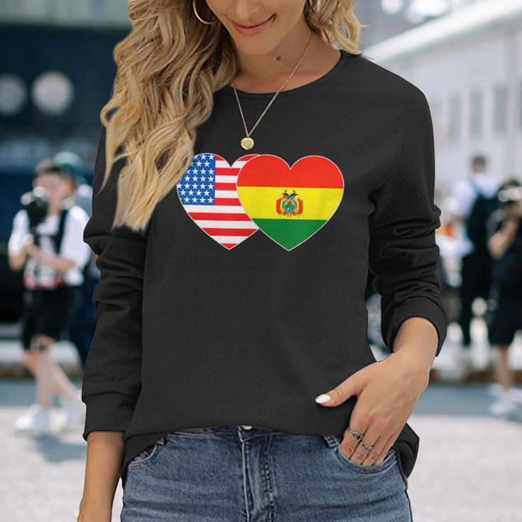 Bolivien USA Flagge Herz Langarmshirts für Bolivianisch-Amerikanische Patrioten Geschenke für Sie