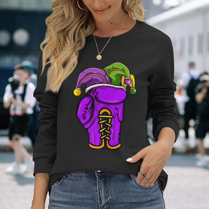 Boxing Sports Lover Mardi Gras Carnival Party Jester Long Sleeve T-Shirt Gifts for Her