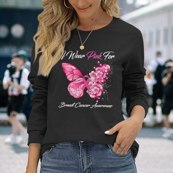 Butterfly I Wear Pink For Breast Cancer Awareness Long Sleeve T-Shirt Gifts for Her