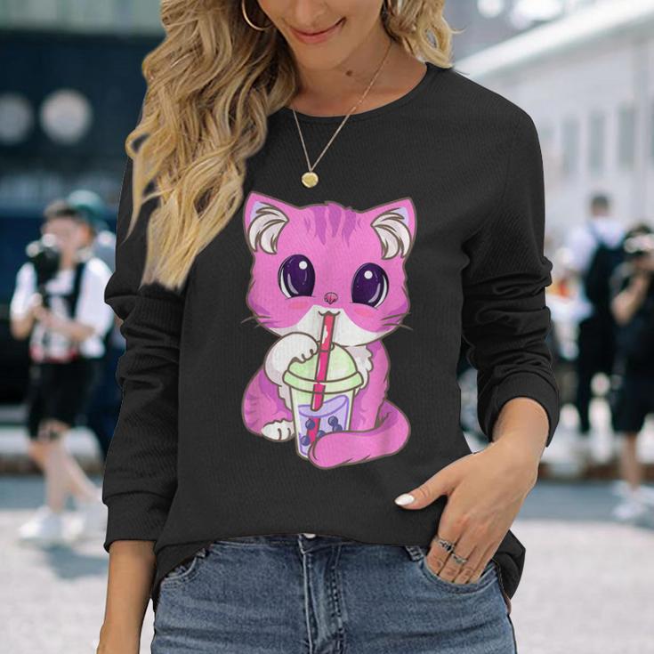 Cat Boba Tea Bubble Tea Anime Kawaii Neko Girls Ns V2 Long Sleeve T ...